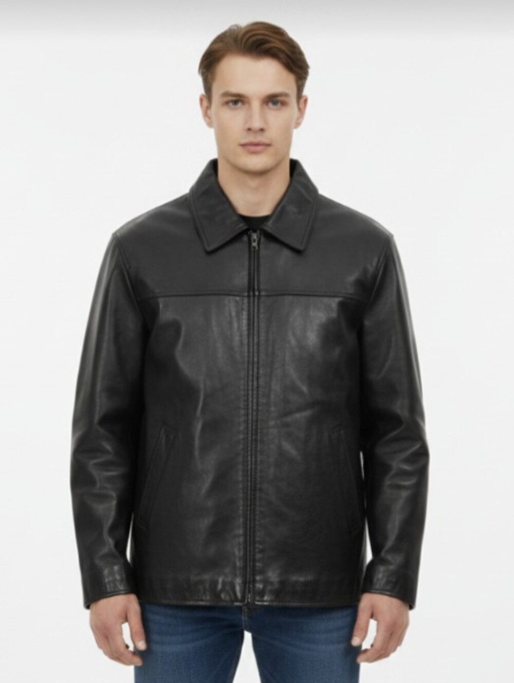 OUTBROOK! LUXE, HEAVY BLACK GENUINE LEATHER STADIUM LENGTH COAT, JACKET! SZ XL